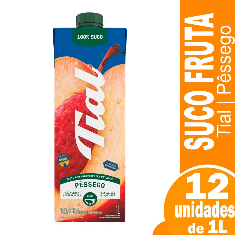 Suco Tial 100% Pêssego 1L - Embalagem com 12 Unidades
