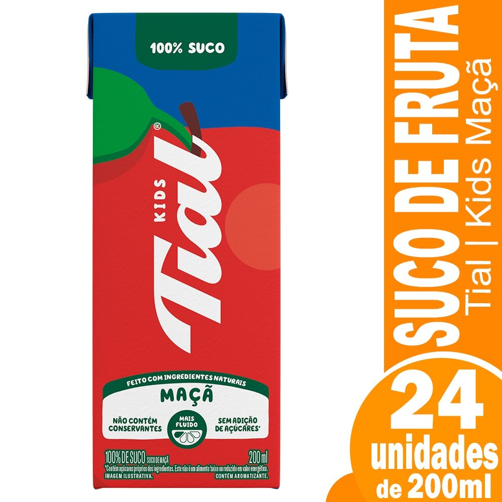 Suco Tial Maria Clara & JP Histórias 100% Maçã 200ml Embalagem com 24 Unidades