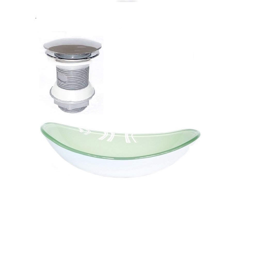 Cuba de vidro oval 47cm branca + válvula click