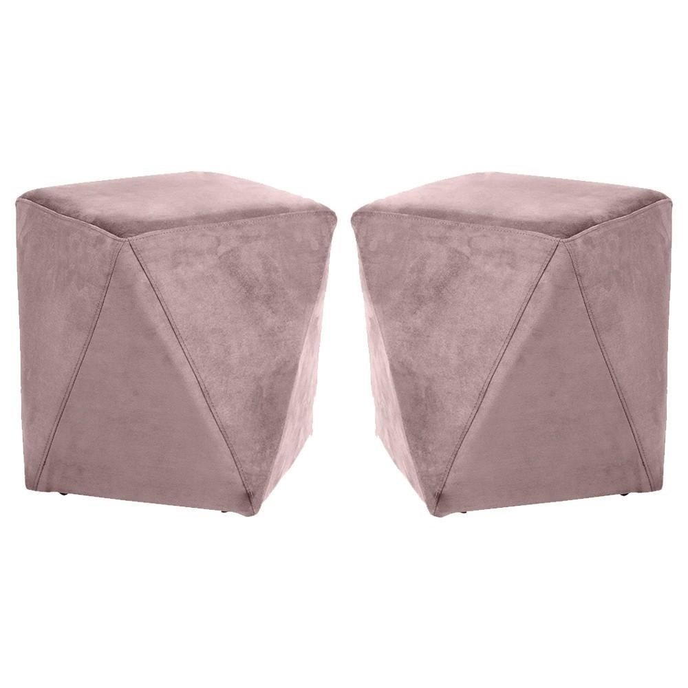 Kit 02 Puffs Decorativo Sala de Estar Blois Veludo Rose G15 - Gran Belo