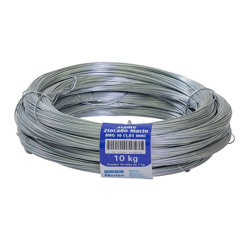 Arame Morlan Liso Galvanizado 16 - Embalagem com 10 Unidades