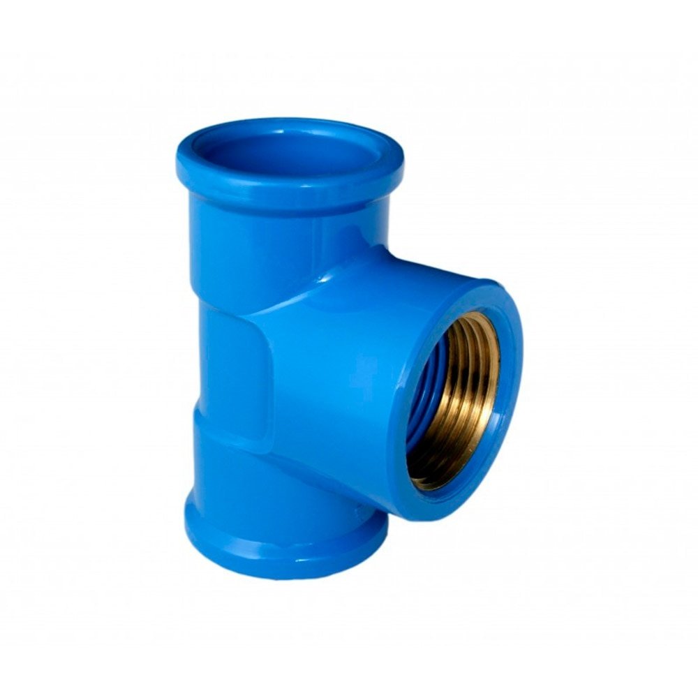 Tee Soldável Plastilit com Bucha Latão Azul 25mm x 1/2 - Embalagem com 20 Unidades
