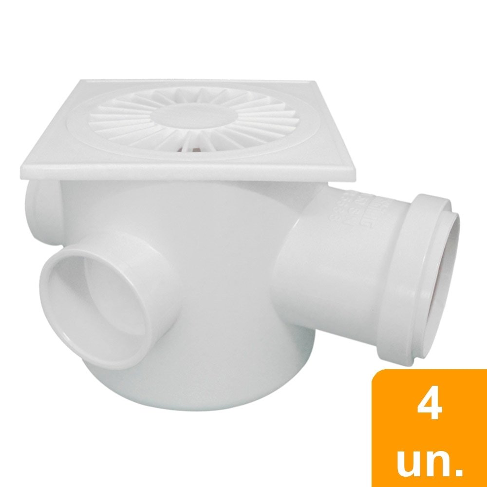 Caixa Sifonada Plastilit Quadrada com Grelha 150x150x50 Branca - Embalagem com 4 Unidades