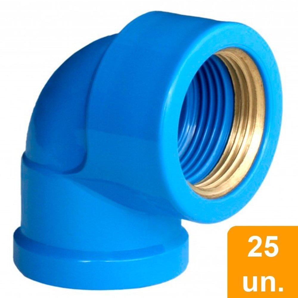 Joelho Soldável 90º Plastilit com Bucha Latão 25x3/2 Azul - Embalagem com 25 Unidades