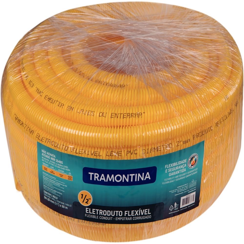 Eletroduto Tramontina PVC Flexível Corrugado 20mmX50m - Amarelo