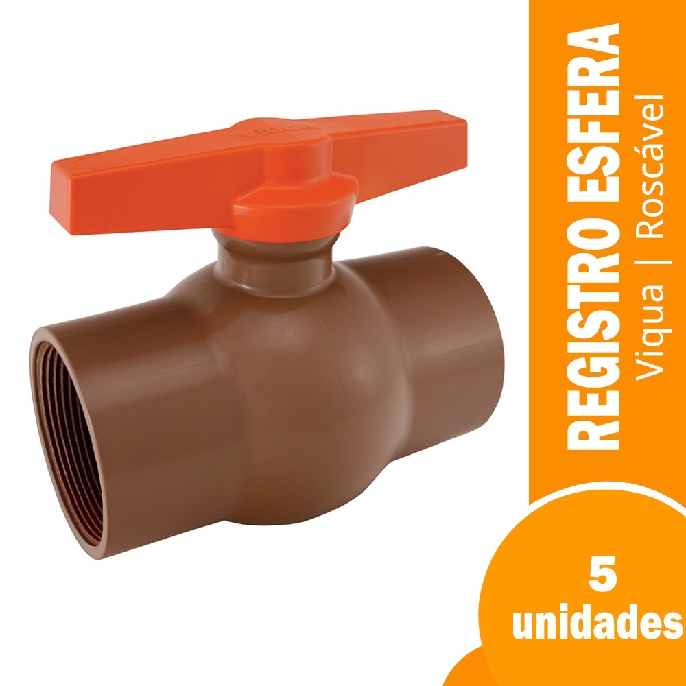 Registro Esfera Viqua Roscável 1" Predial - Embalagem com 5 Unidades