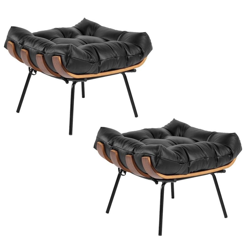Kit 2 Puff Decorativo Sala de Estar Costela Couro Preto G34 - Gran Belo