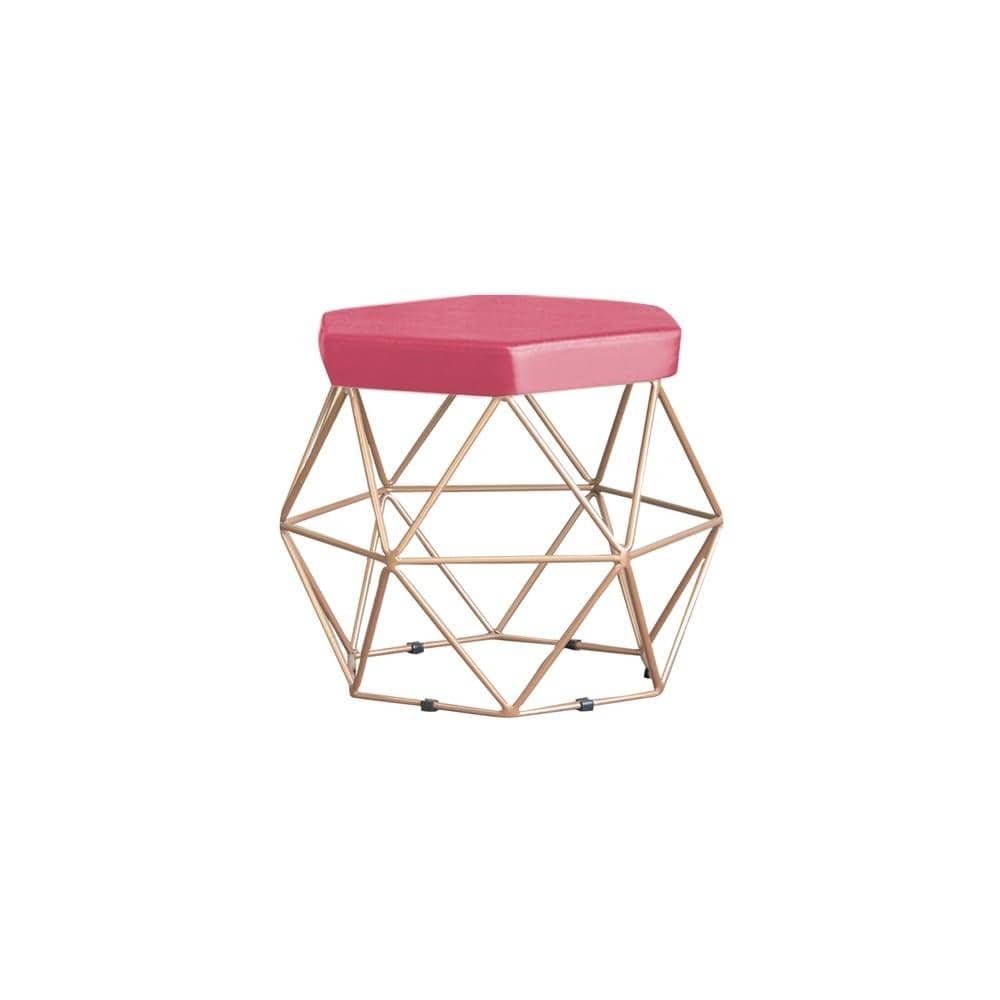 Puff Decorativo Base Gold Elsa Suede Rosa G41 - Gran Belo