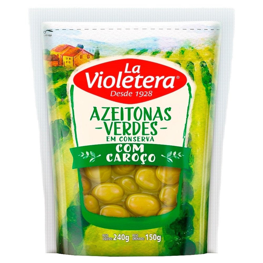 Azeitona Verde La Violetera com Caroço 150g - Embalagem com 24 Unidades