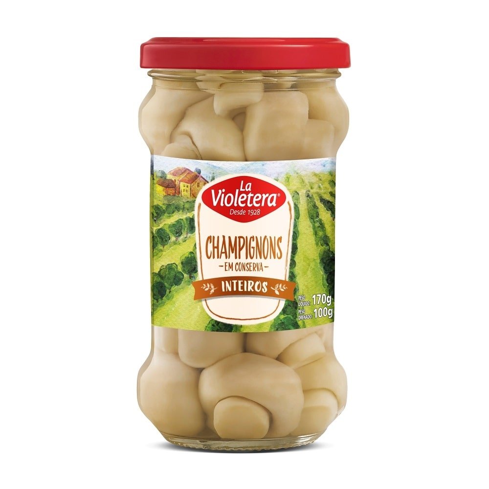 Champignons La Violeteira Inteiro Vidro 100g - Embalagem com 24 unidades
