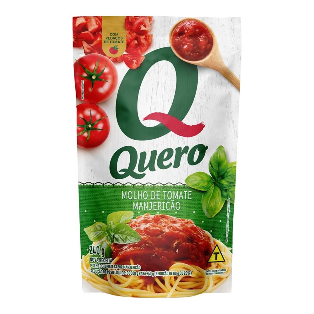 Molho de Tomate Quero Manjericão Sachê 240g - Embalagem com 32 Unidades