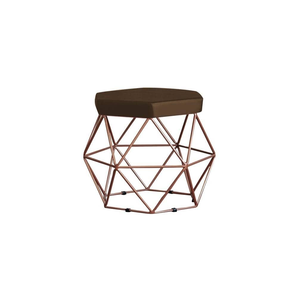 Puff Decorativo Base Bronze Elsa Suede Marrom G41 - Gran Belo