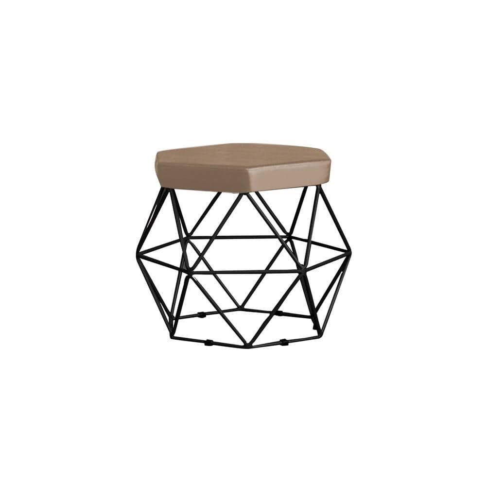 Puff Decorativo Base Preta Elsa Suede Cappuccino G41 - Gran Belo
