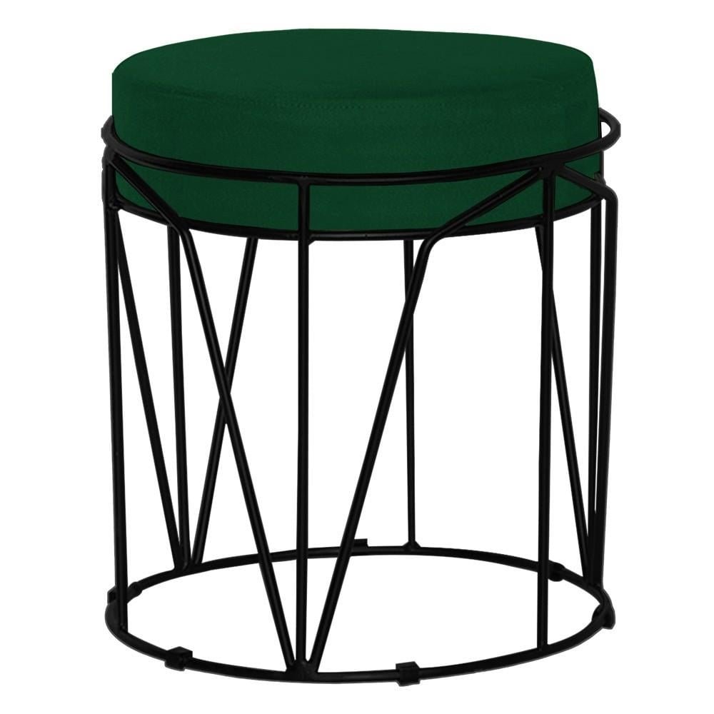 Puff Decorativo Sala de Estar Base Preto Chloe Suede Verde G41 - Gran Belo