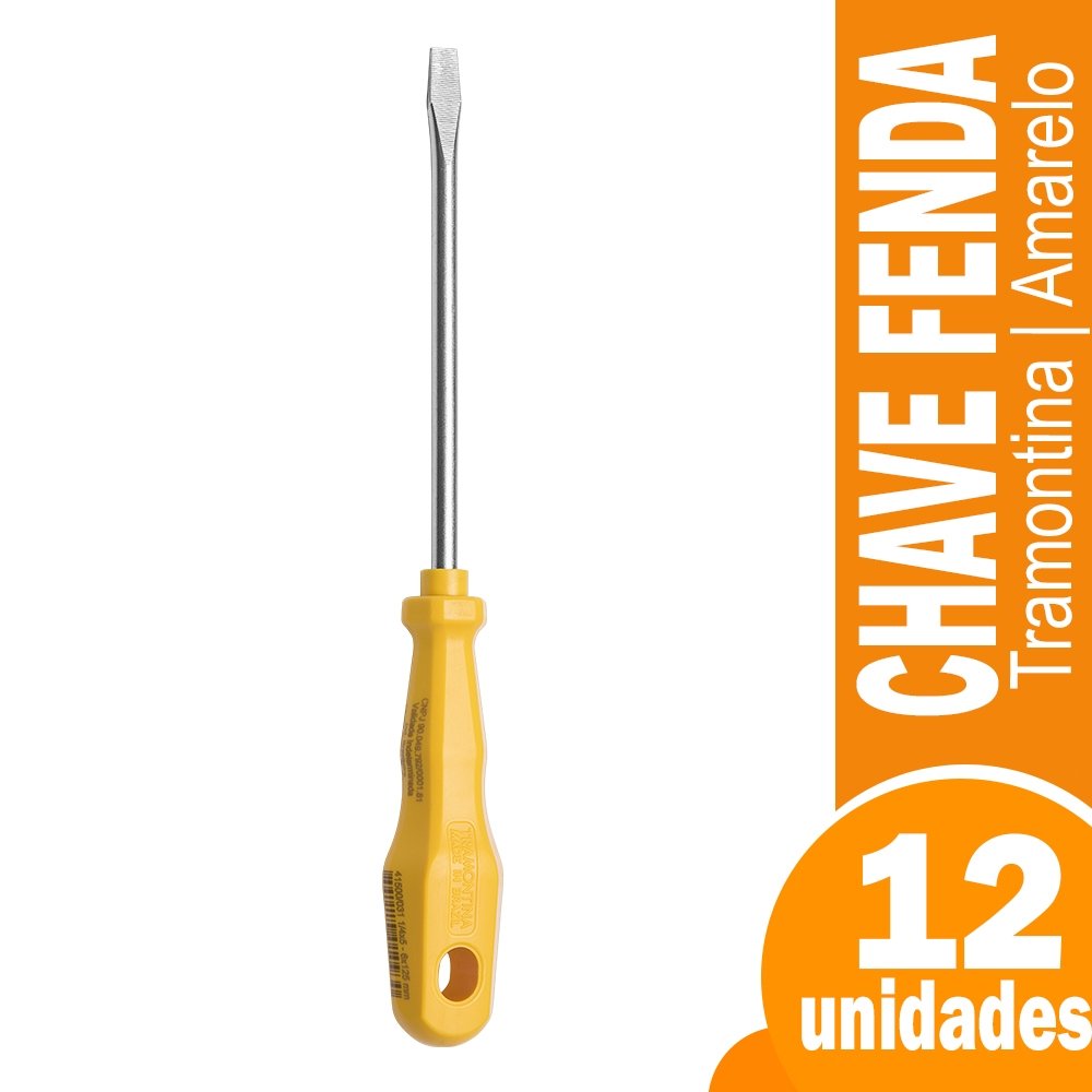 Chave de Fenda Tramontina 41500/031 1/4x5 Cabo Amarelo Embalagem com 12 Unidades
