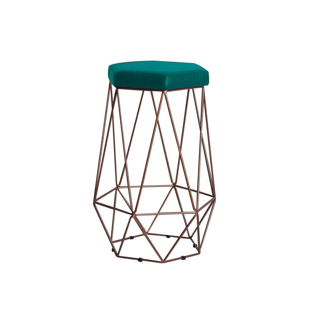 Banqueta Decorativa Rubel Base Bronze Suede Azul Claro G41 - Gran Belo
