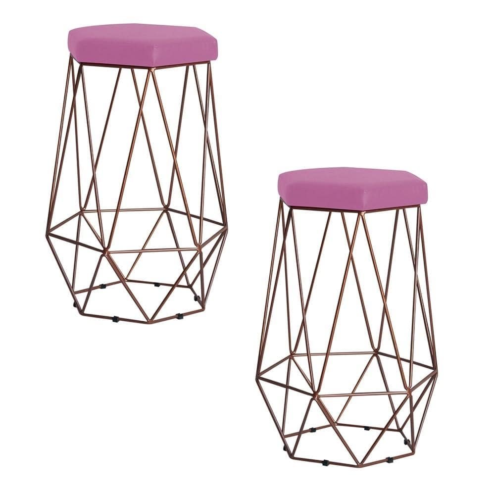 Kit 2 Banqueta Decorativa Rubel Base Bronze Veludo Rose G41 - Gran Belo