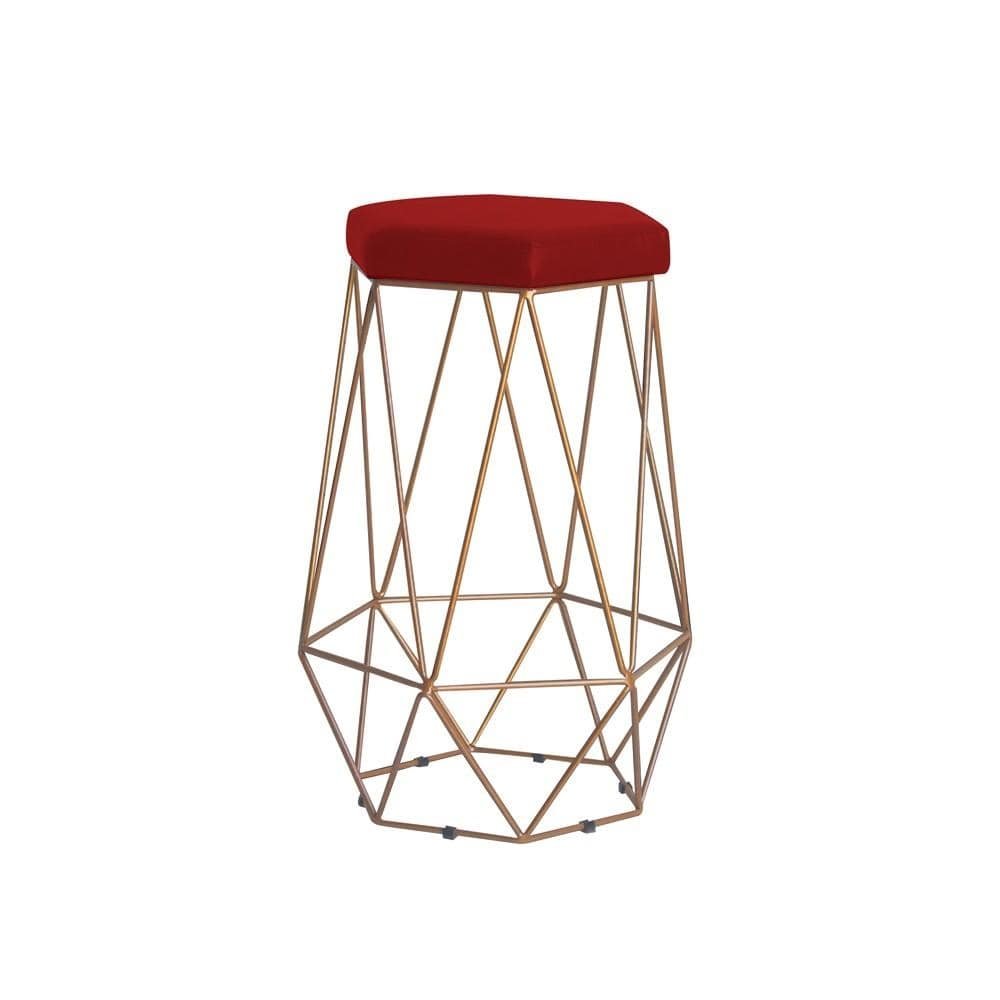 Banqueta Decorativa Rubel Base Gold Suede Vermelho G41 - Gran Belo