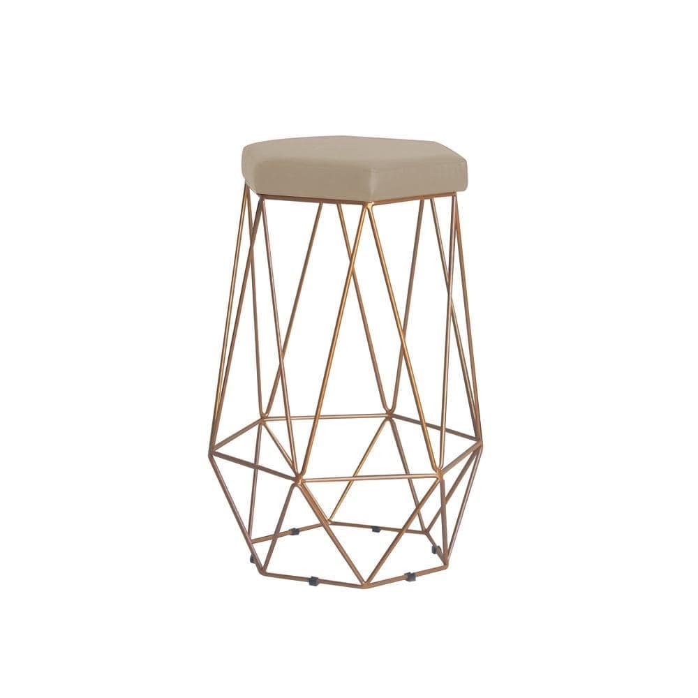 Banqueta Decorativa Rubel Base Gold Suede Bege G41 - Gran Belo
