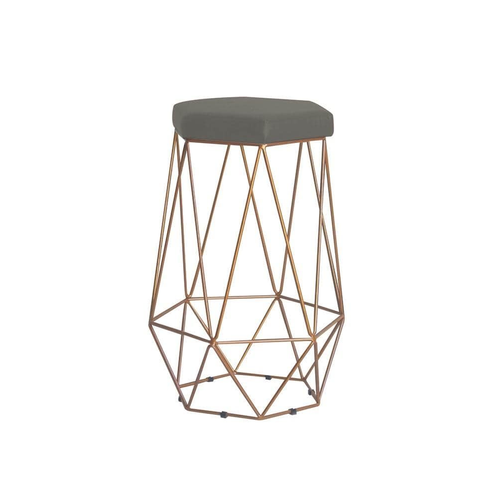 Banqueta Decorativa Rubel Base Gold Suede Cinza G41 - Gran Belo
