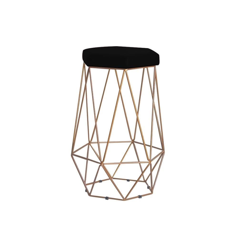 Banqueta Decorativa Rubel Base Gold Veludo Preto G41 - Gran Belo
