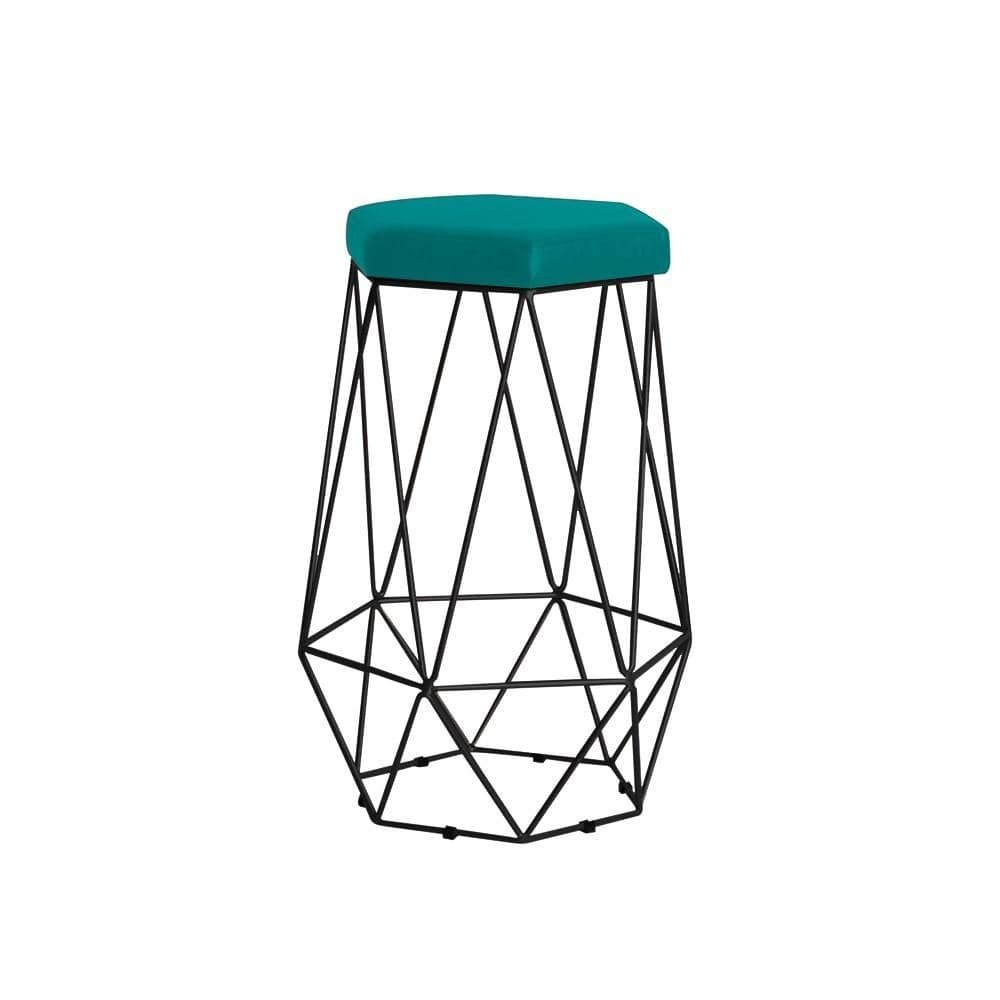 Banqueta Decorativa Rubel Base Preta Suede Azul Claro G41 - Gran Belo