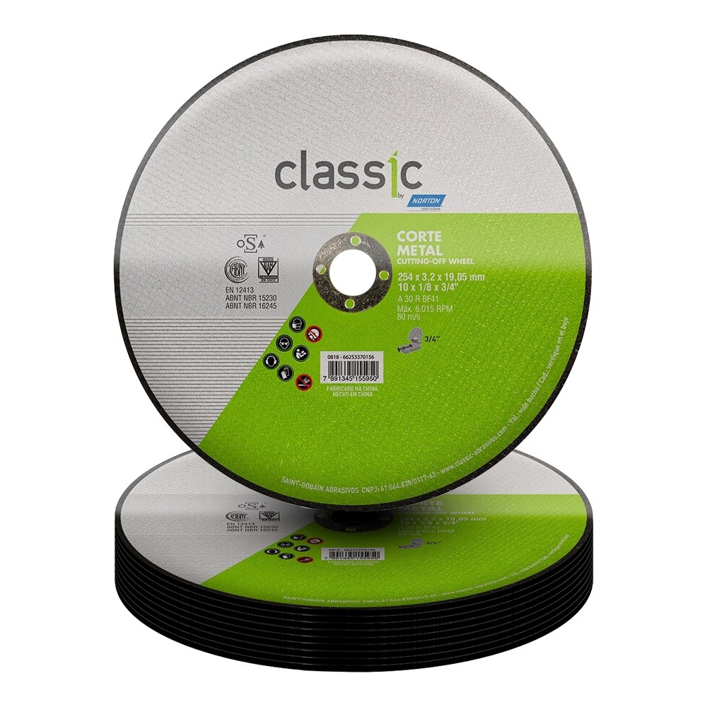 10 Discos de Corte Norton AR302 Classic 254X3,2X19,5mm