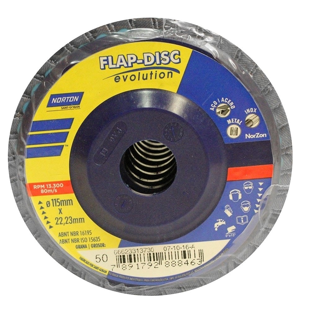 Disco Flap Norton 4.1/2P R822 G50 10 Unidades Embalagem com 10 Unidades