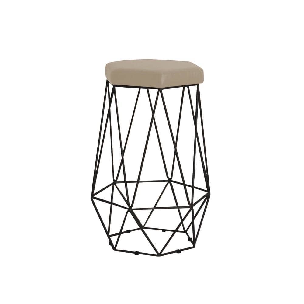 Banqueta Decorativa Rubel Base Preta Veludo Bege G41 - Gran Belo