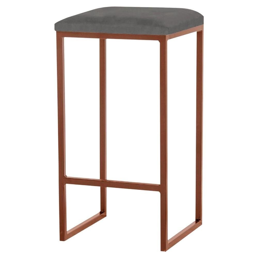 Banqueta Decorativa Billie Base Bronze Suede Cinza G41 - Gran Belo
