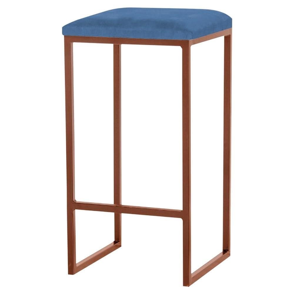 Banqueta Decorativa Billie Base Bronze Suede Azul Marinho G41 - Gran Belo