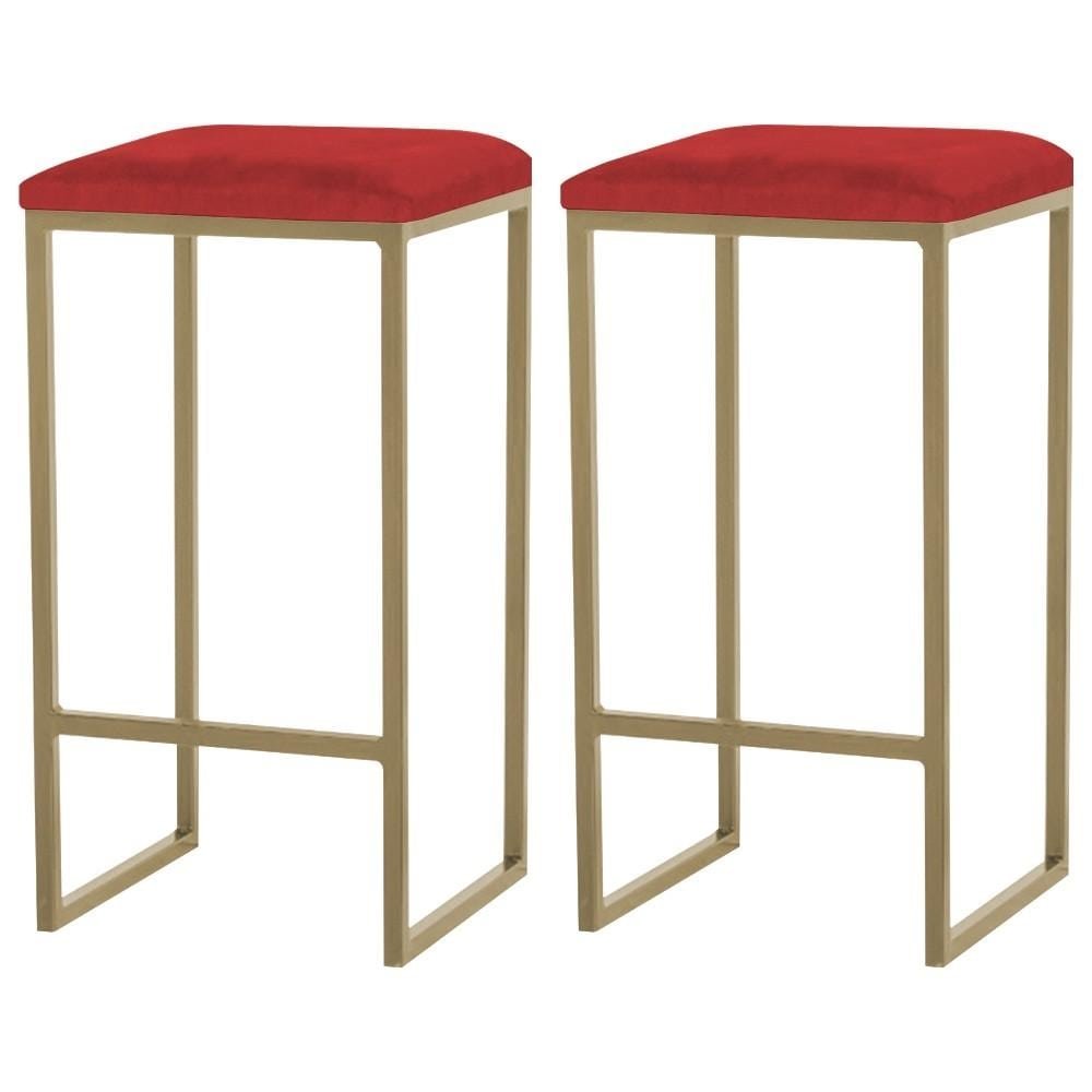 Kit 2 Banqueta Decorativa Billie Base Gold Suede Vermelho G41 - Gran Belo
