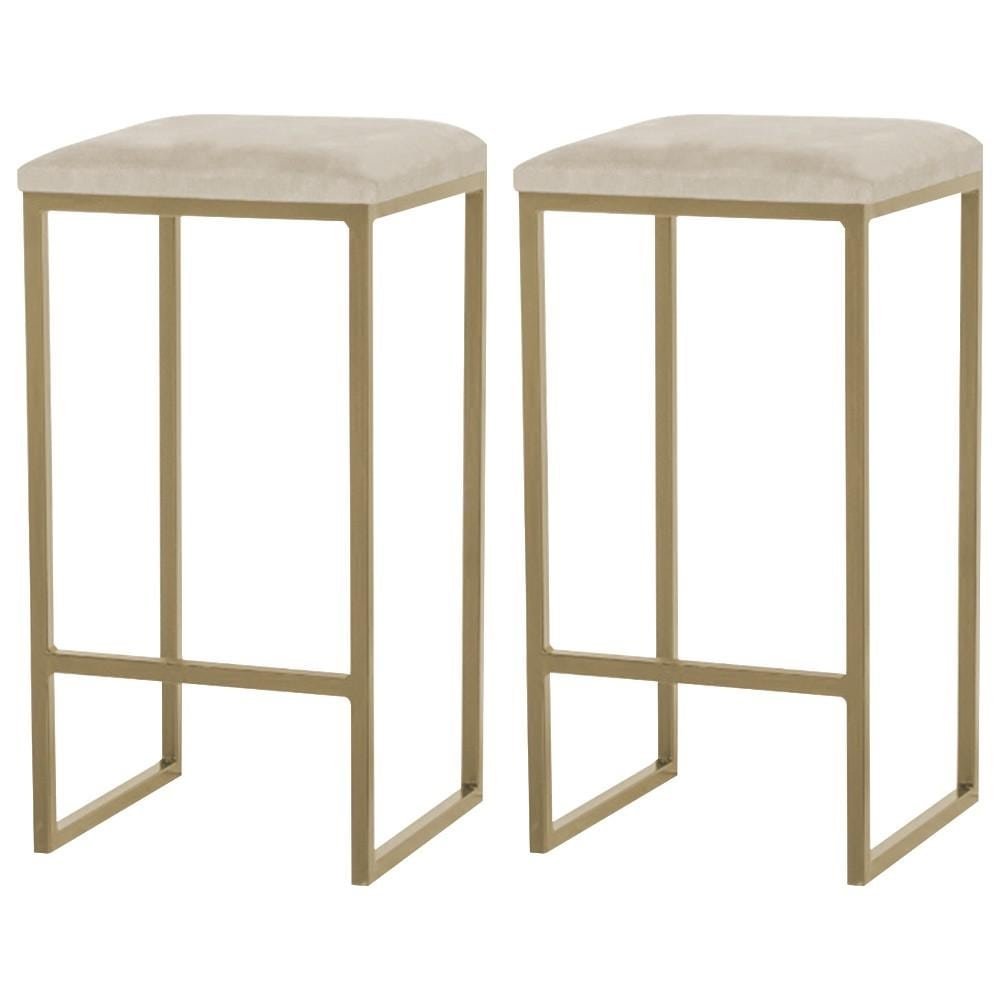 Kit 2 Banqueta Decorativa Billie Base Gold Veludo Bege G41 - Gran Belo