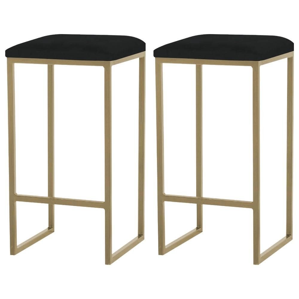 Kit 2 Banqueta Decorativa Billie Base Gold Veludo Preto G41 - Gran Belo