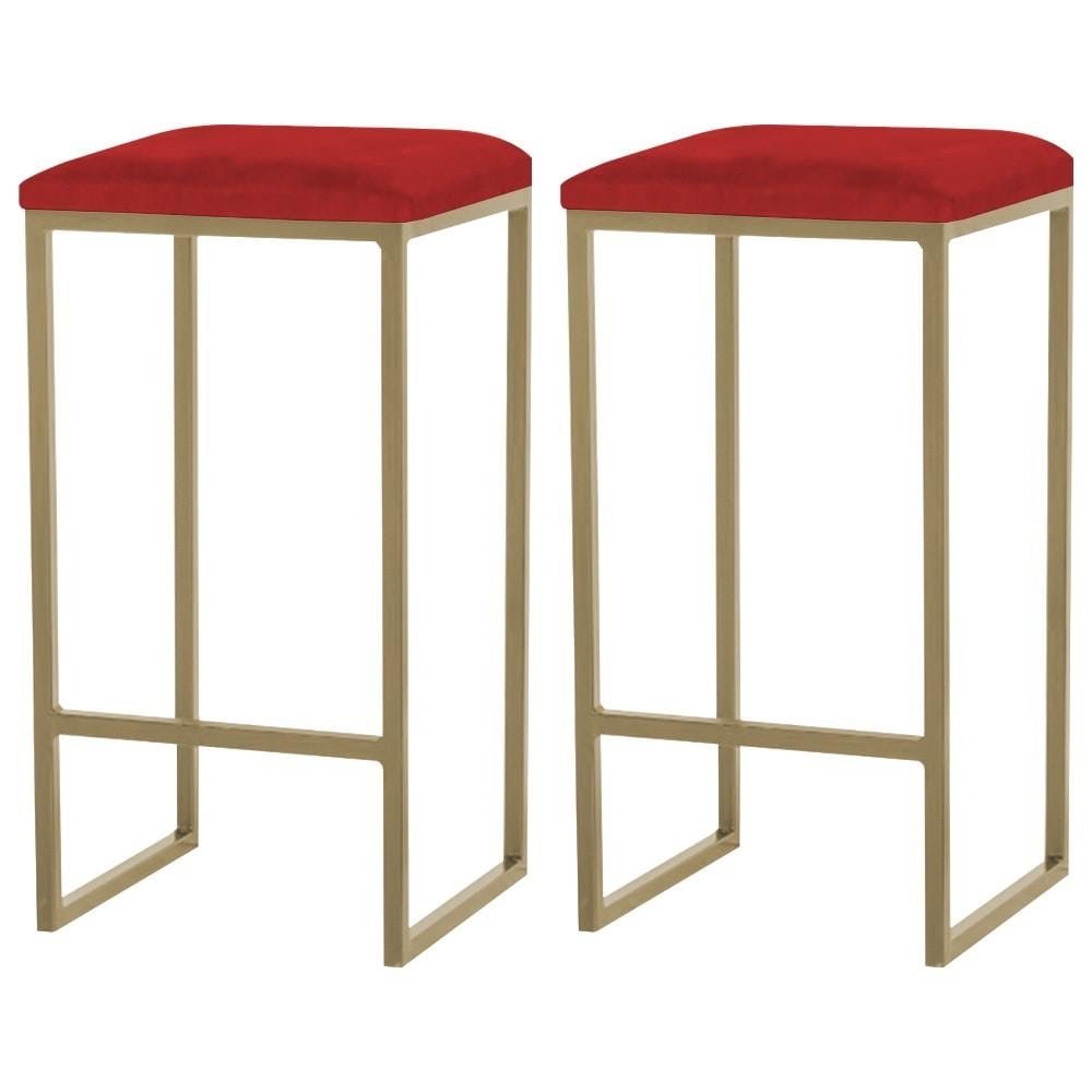 Kit 2 Banqueta Decorativa Billie Base Gold Veludo Vermelho G41 - Gran Belo