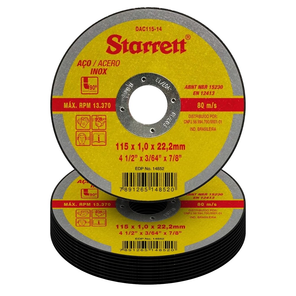12 Discos de Corte Starrett 4.1/2 115x1,0x22,2mm Aço/Inox