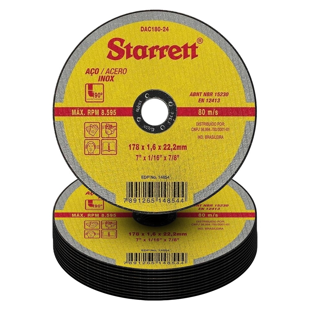 12 Discos de Corte Starrett 7P 178X1,6X22,2mm Aço/Inox
