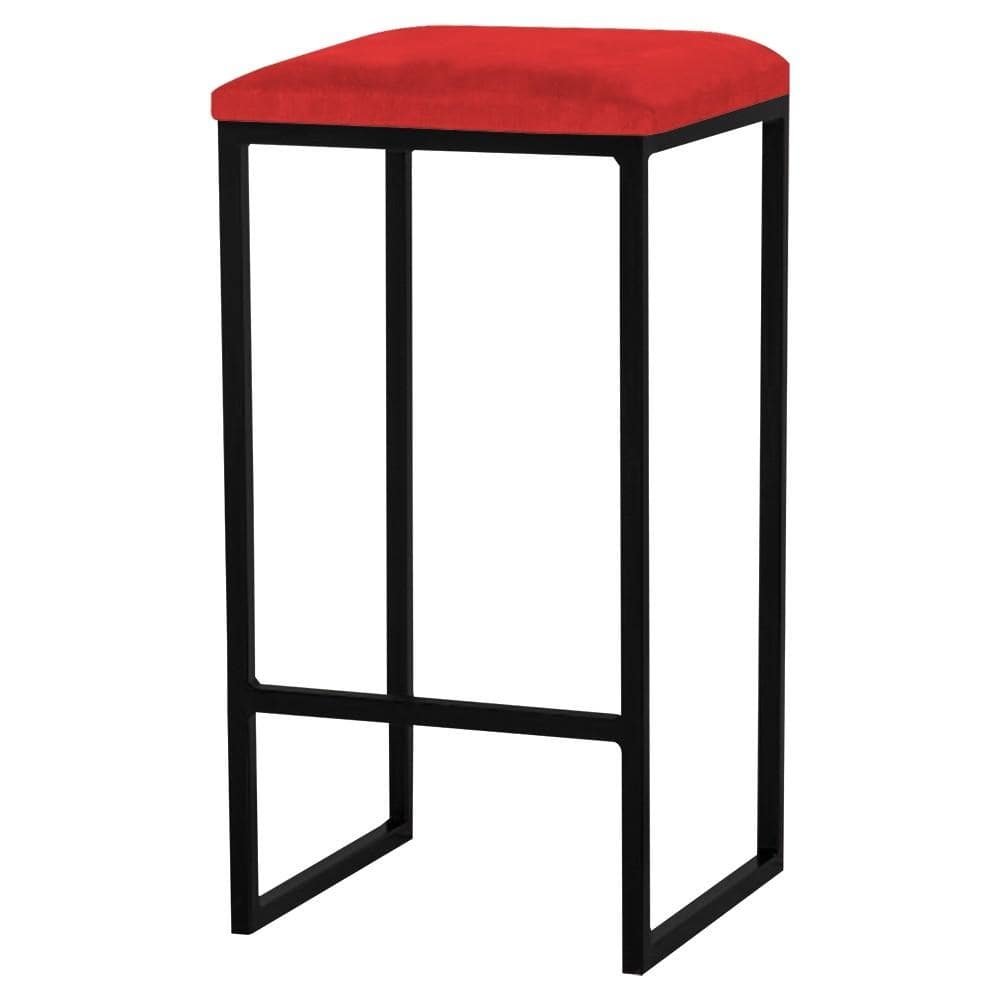 Banqueta Decorativa Billie Base Preta Suede Vermelho G41 - Gran Belo