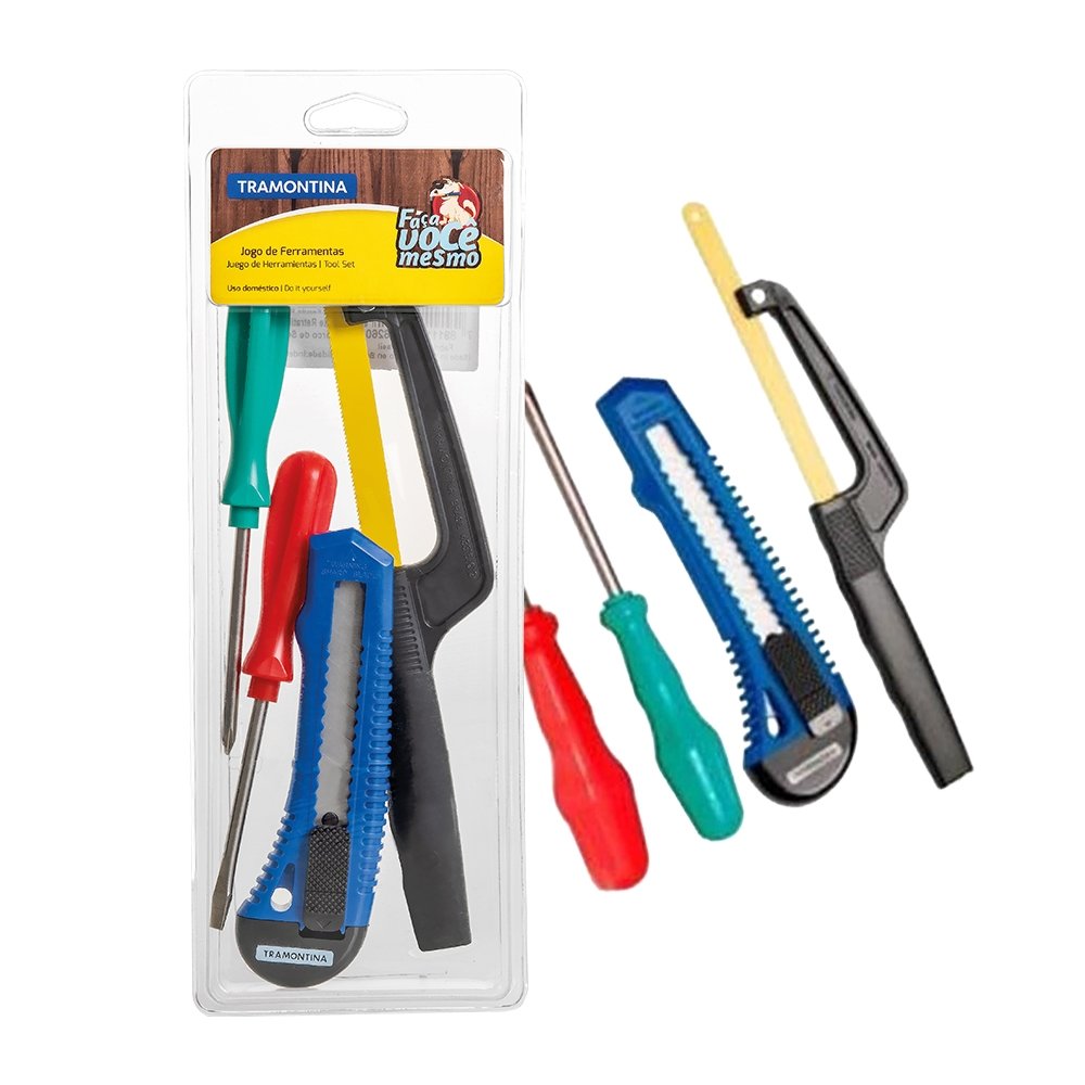 Kit de Ferramentas Tramontina 4 Peças Mini Arco/Estilete/2 Chaves Fenda/Philips