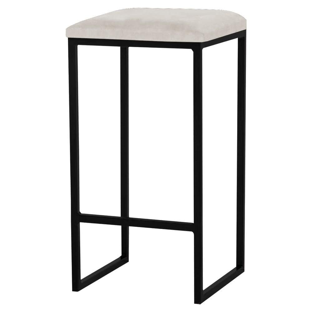 Banqueta Decorativa Billie Base Preta Suede Bege G41 - Gran Belo