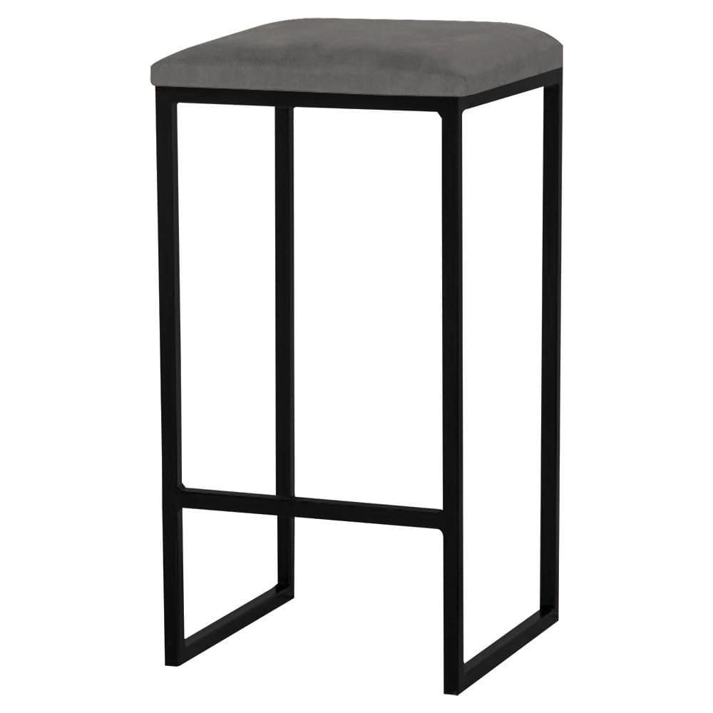 Banqueta Decorativa Billie Base Preta Suede Cinza G41 - Gran Belo