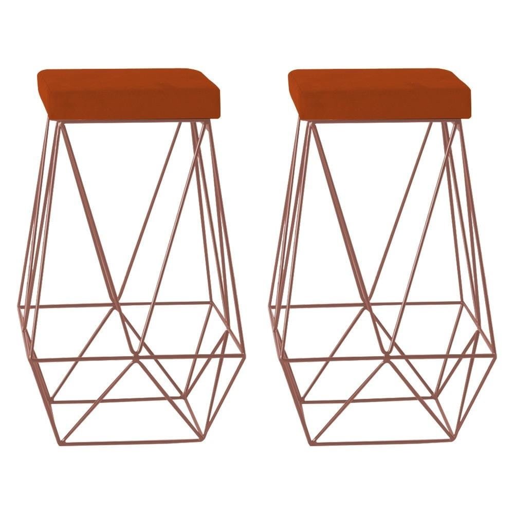 Kit 2 Banqueta Decorativa Kathy Base Bronze Suede Telha G41 - Gran Belo