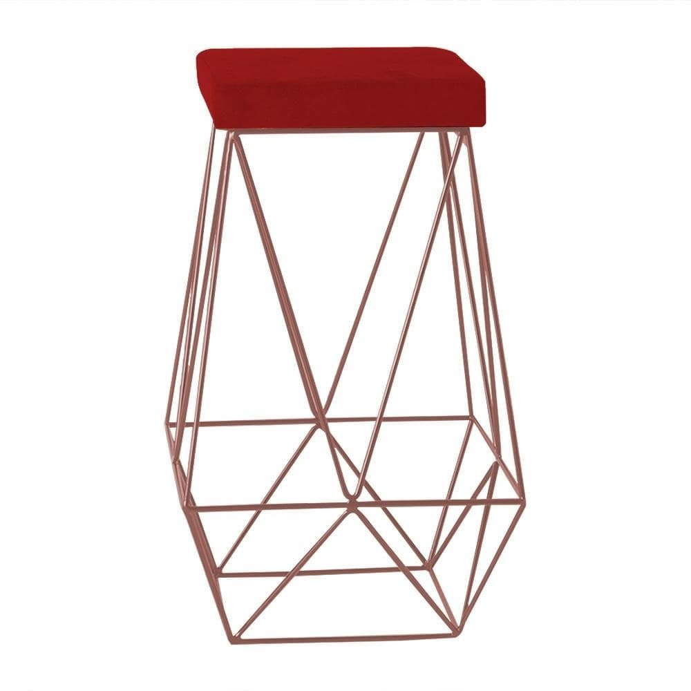 Banqueta Decorativa Kathy Base Bronze Veludo Vermelho G41 - Gran Belo