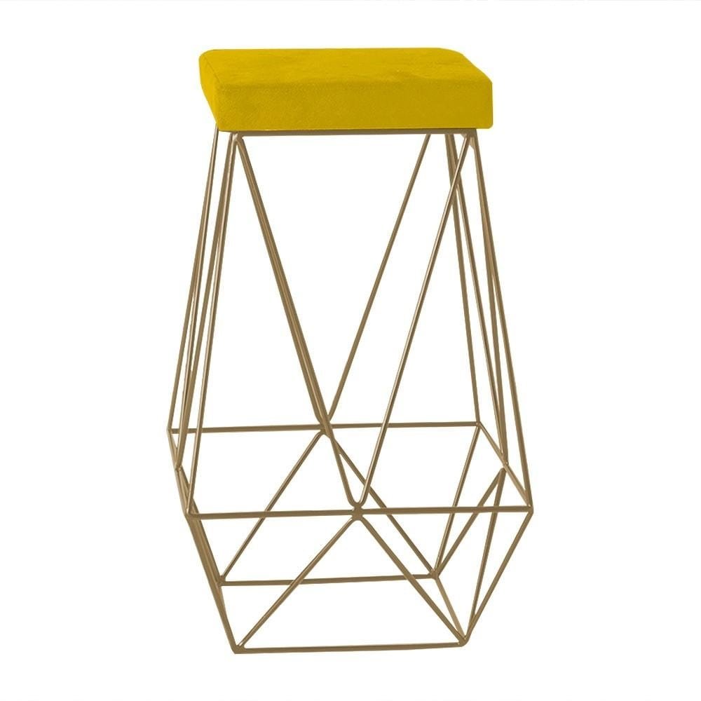 Banqueta Decorativa Kathy Base Gold Suede Amarelo G41 - Gran Belo
