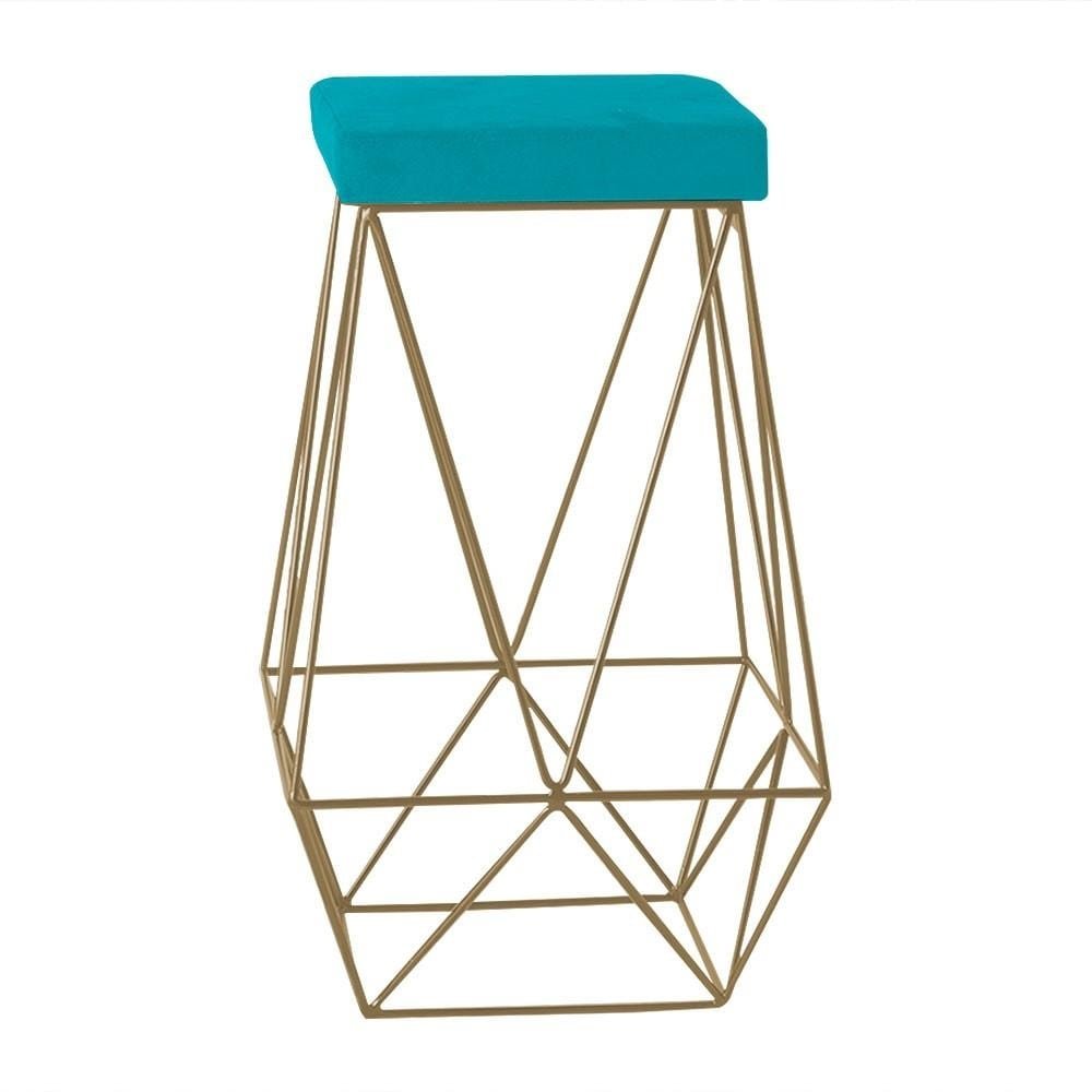 Banqueta Decorativa Kathy Base Gold Suede Azul Claro G41 - Gran Belo