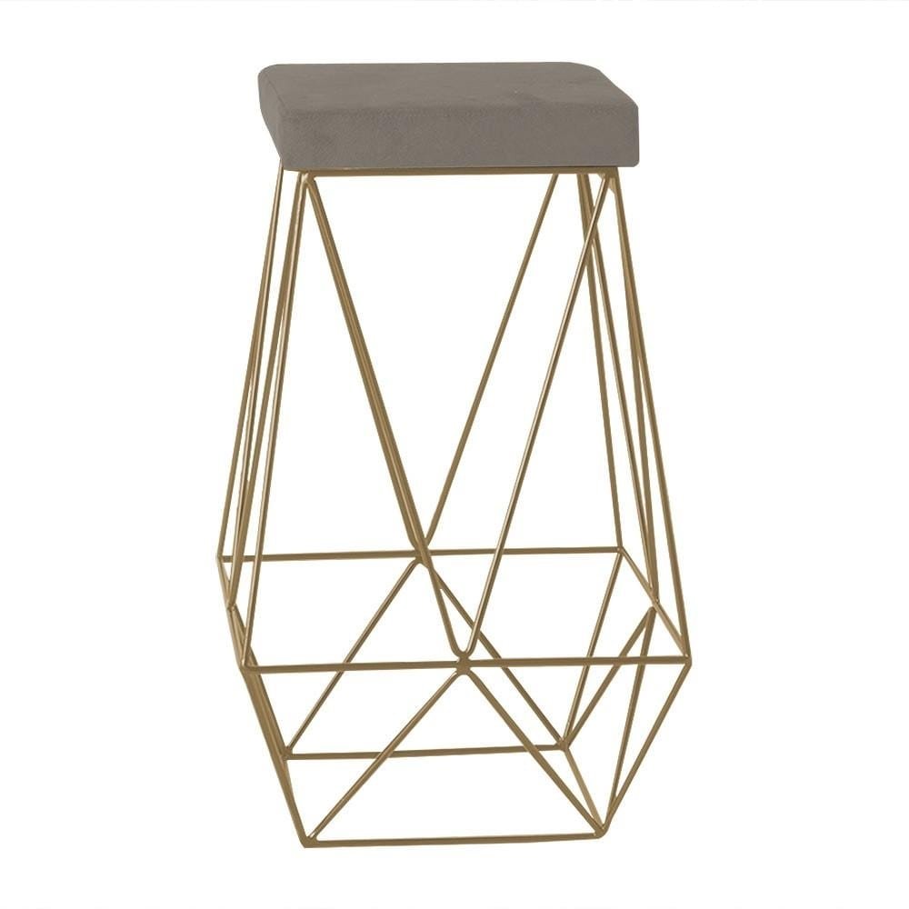 Banqueta Decorativa Kathy Base Gold Veludo Cinza G41 - Gran Belo