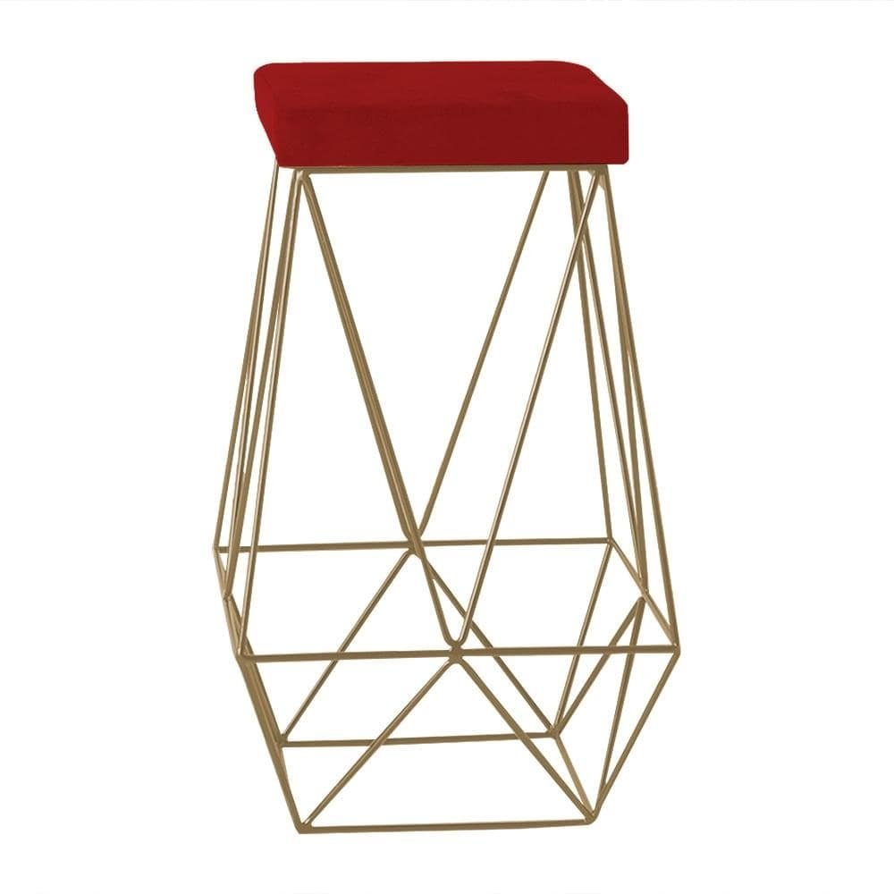 Banqueta Decorativa Kathy Base Gold Veludo Vermelho G41 - Gran Belo