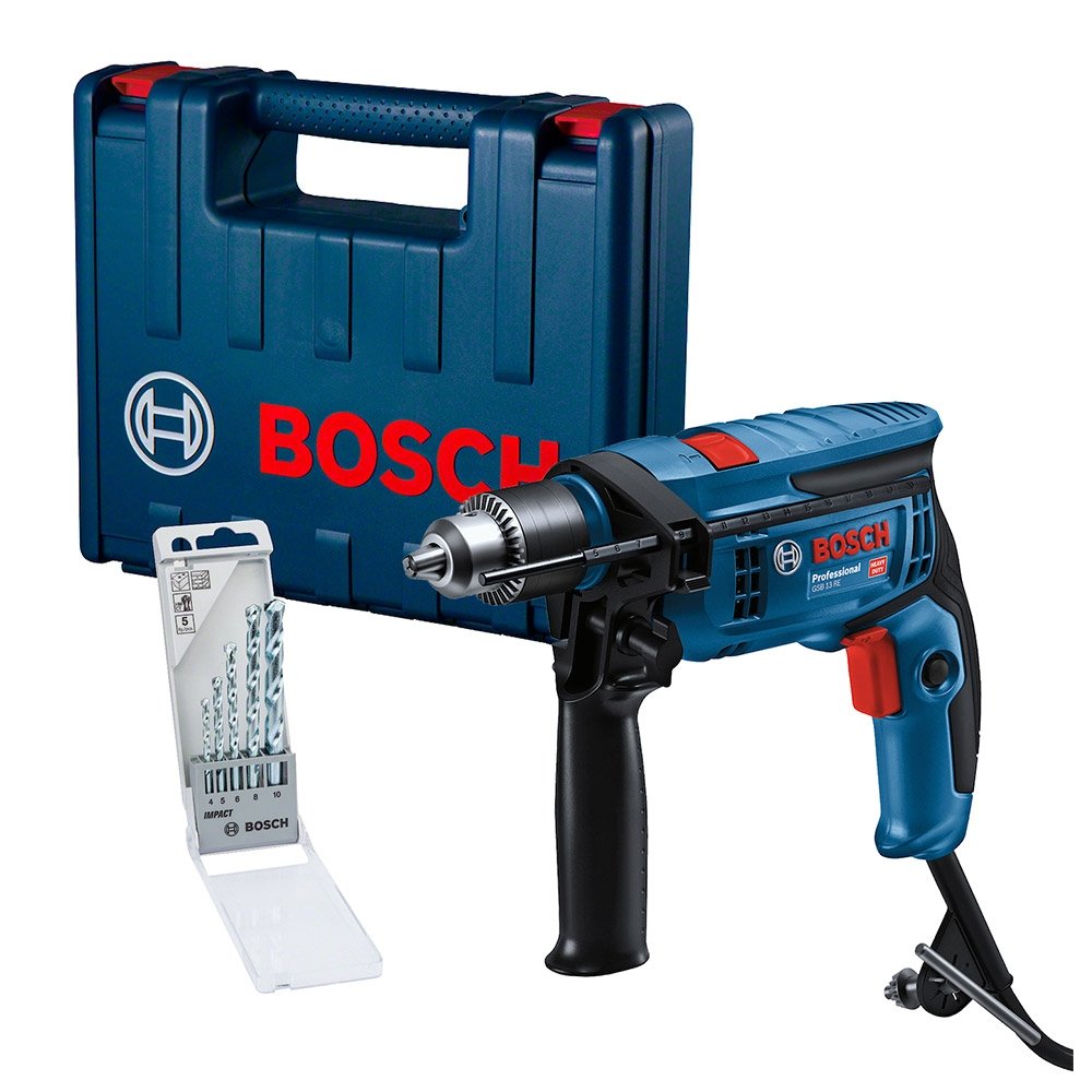 Furadeira de Impacto Bosch GSB13 Re Vvr 750W + 5 Brocas e Maleta
