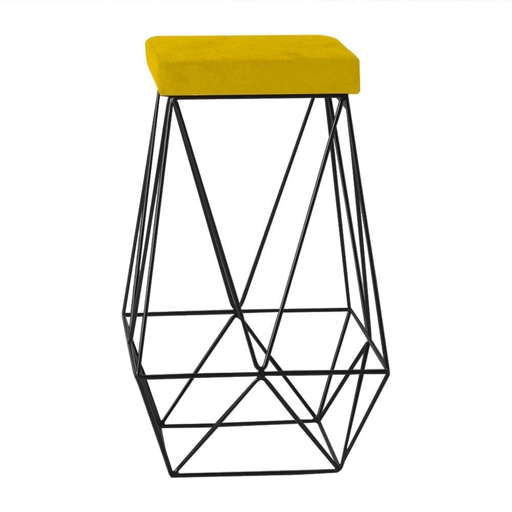 Banqueta Decorativa Kathy Base Preta Suede Amarelo G41 - Gran Belo