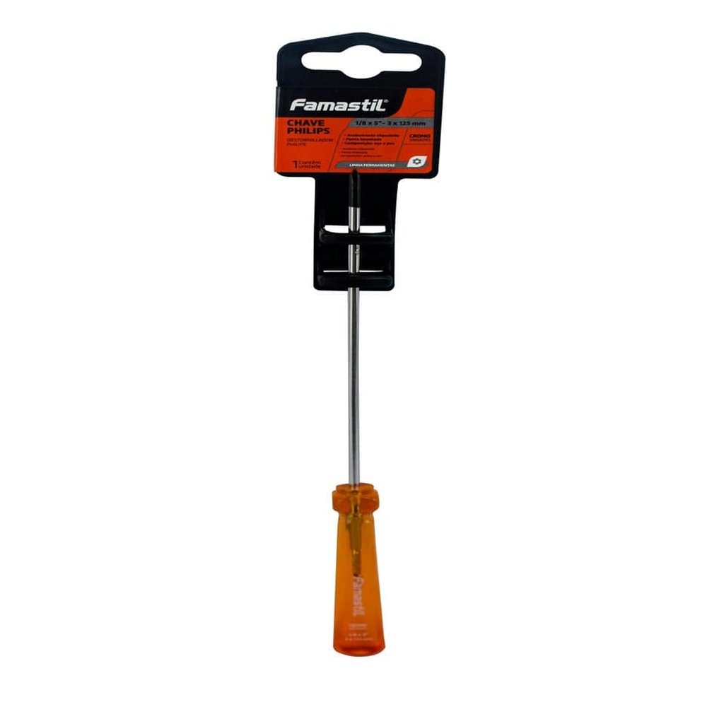 Chave Philips Famastil 1/8x5P Ponta Imantada Cromo Vanádio - Embalagem com 6 Unidades